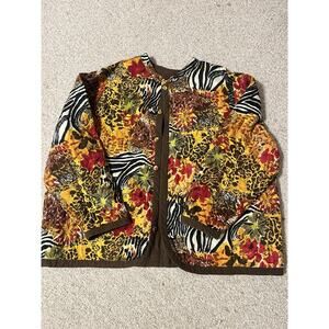 Boho Artsy Animal Print Oversized Quilted Jacket Patchwork XL